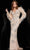 Jovani 06305 - Beaded Feather Sleeve Evening Gown Evemo 00 / Nude/Silver