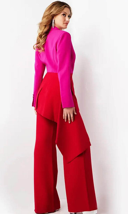 Jovani 07093 - Long Sleeve V-Neck Pantsuit