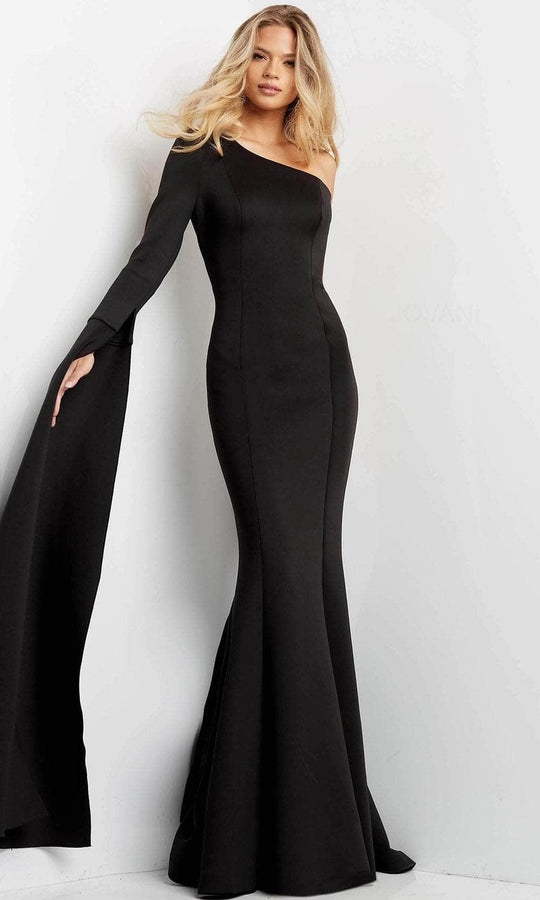 Jovani 07128 - Split Sleeve Cascade Evening Dress