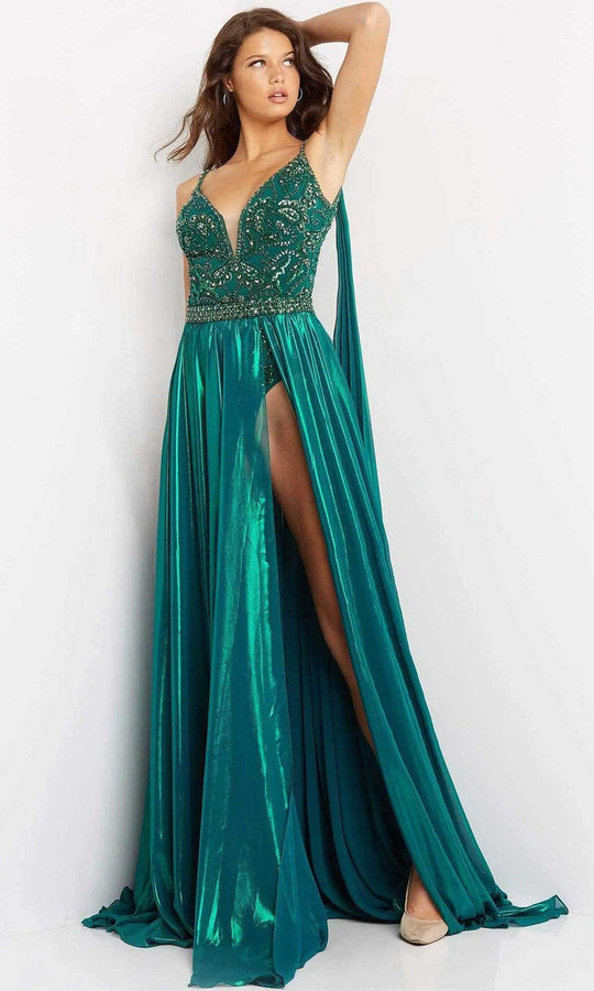 Jovani - 07249 Plunging Sweetheart A-Line Gown With Cape