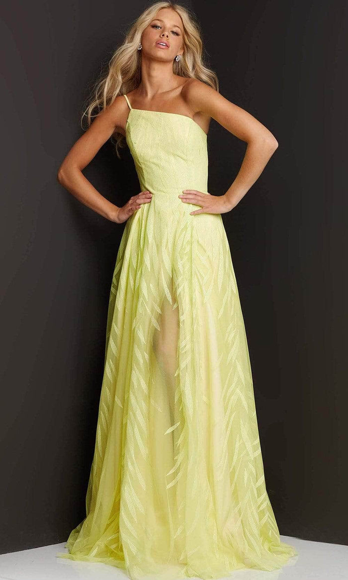 Jovani 07251SC - Asymmetrical Long Dress With Slit Prom Dresses 00 / Yellow