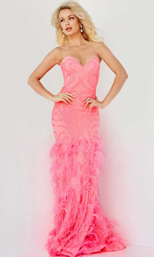 Jovani 07425 - Sweetheart Sequin Feathered Prom Dress