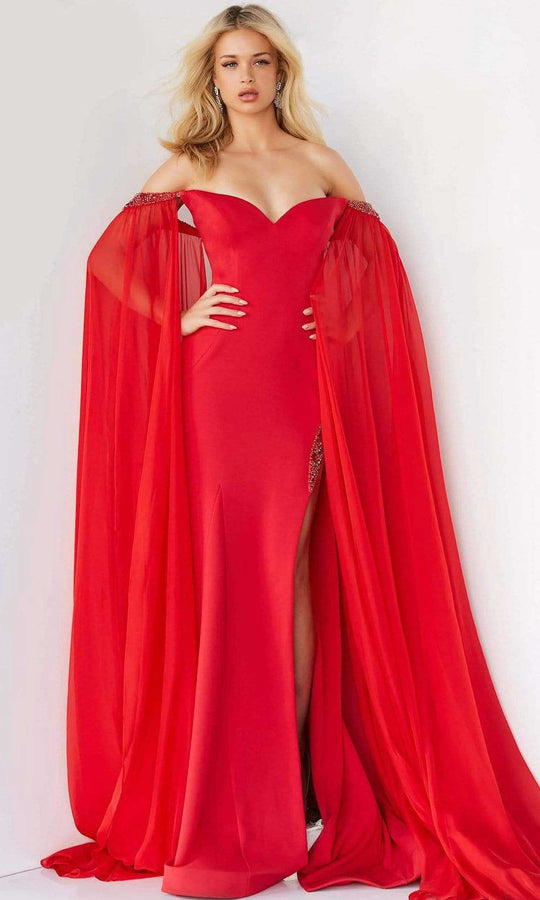 Jovani - 07652 Cascading Drape Off Shoulder Gown