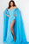 Jovani - 07652 Cascading Drape Off Shoulder Gown Prom Dresses 00 / Turquoise