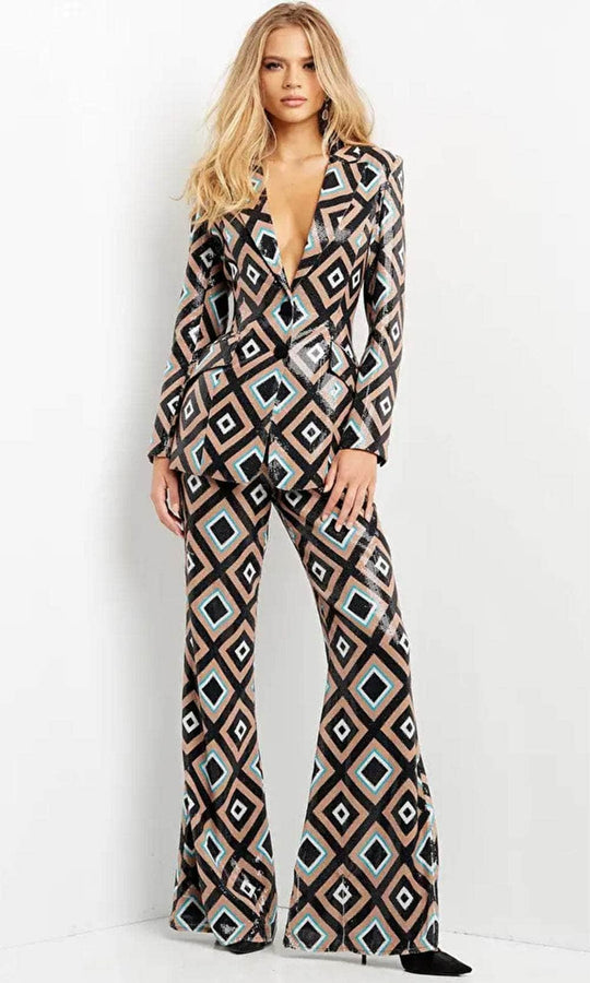Jovani 07921 - Plunging V-Neck Sequin Pantsuit