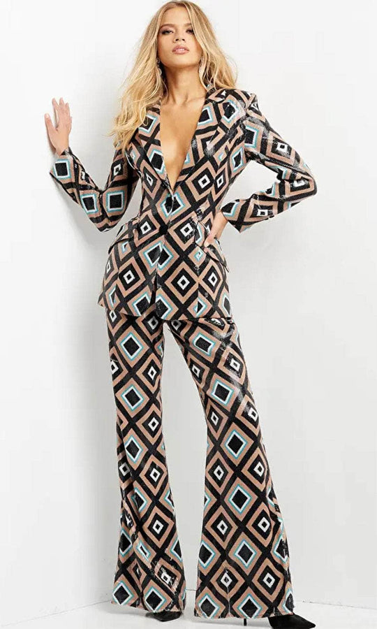 Jovani 07921 - Plunging V-Neck Sequin Pantsuit