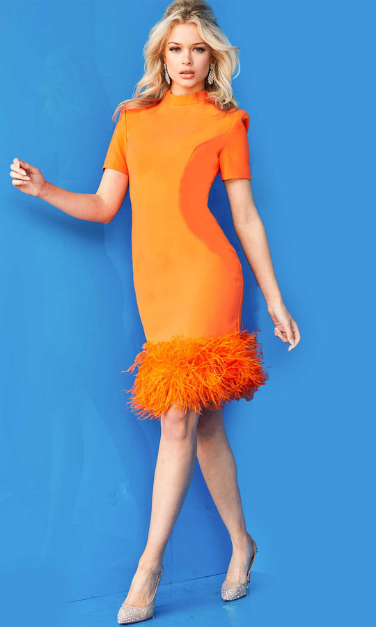Jovani 08253 - Feather Trim Cocktail Dress