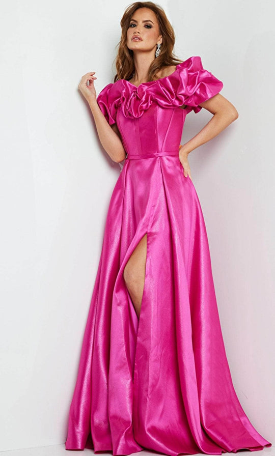 Jovani 08322 - Ruffled Off Shoulder A-line Dress