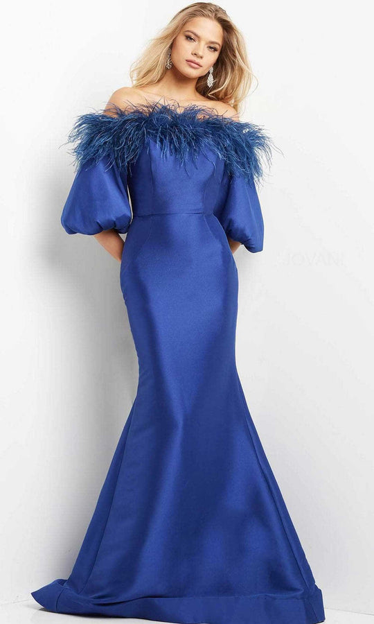 Jovani 08356 - Feather Trimmed Mermaid Evening Dress