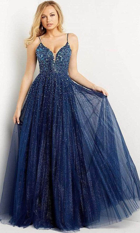 Jovani 08408SC - Glitter Plunged V-Neck Prom Gown