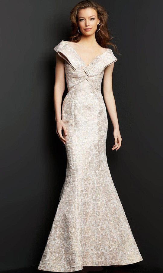 Jovani 08656 - Cap Sleeved Bow V-Neck Mother of the Groom Gown