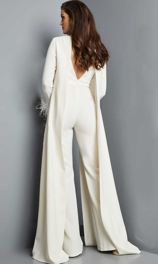 Jovani 09479 - V-Neck Cape Jumpsuit