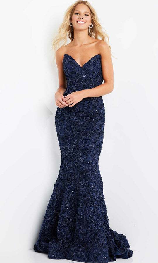 Jovani 09768 - Strapless Rosette Lace Evening Dress