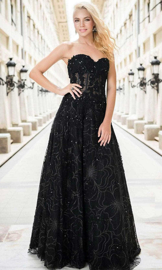 Jovani 14913 - Strapless Applique Corset Prom Dress