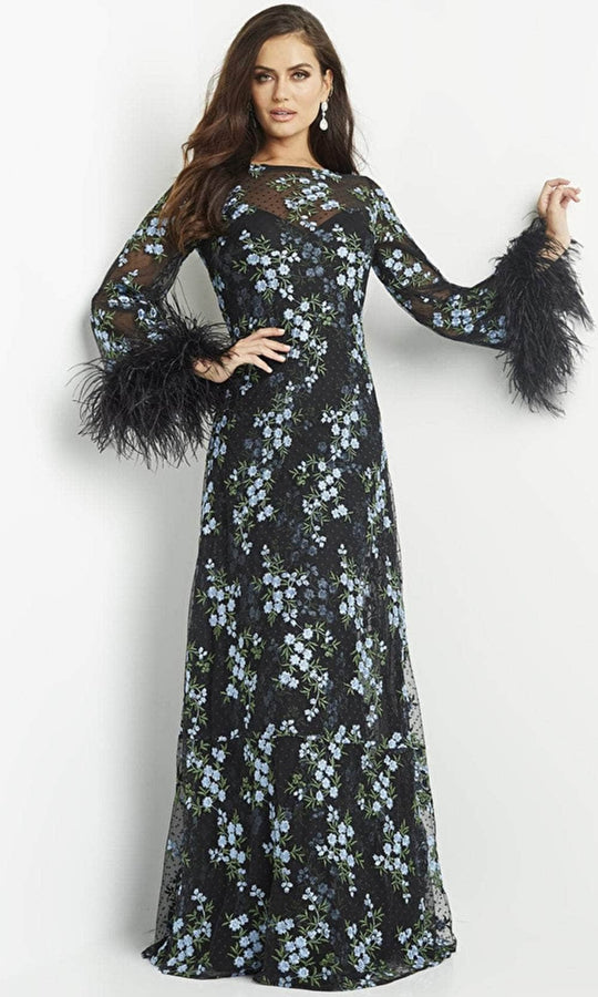 Jovani 22335 - Illusion Feathered Evening Dress