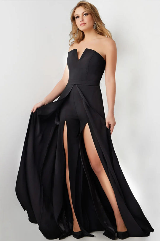 Jovani 23150 - Strapless Double Slit Jumpsuit With Overskirt