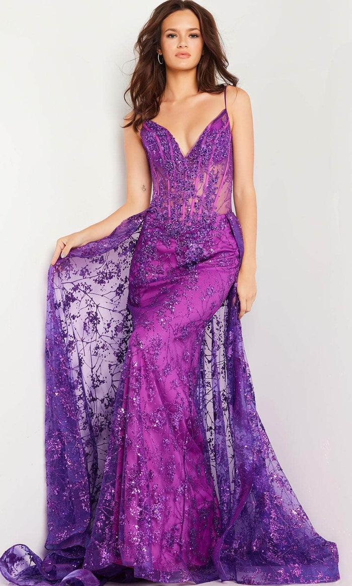 Jovani 23530 - Embellished Overskirt Prom Dress Special Occasion Dress 00 / Amethyst