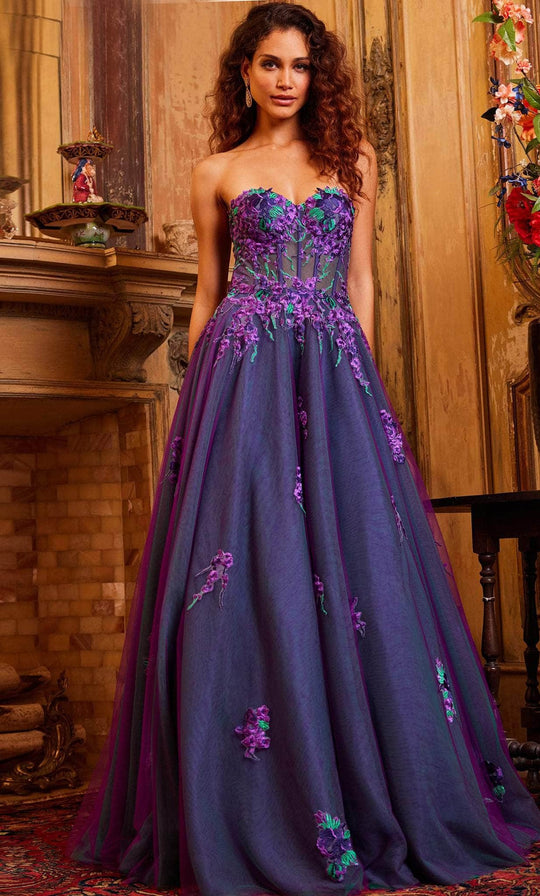 Jovani 23578 - Strapless Floral Lace Plus Size Prom Gown