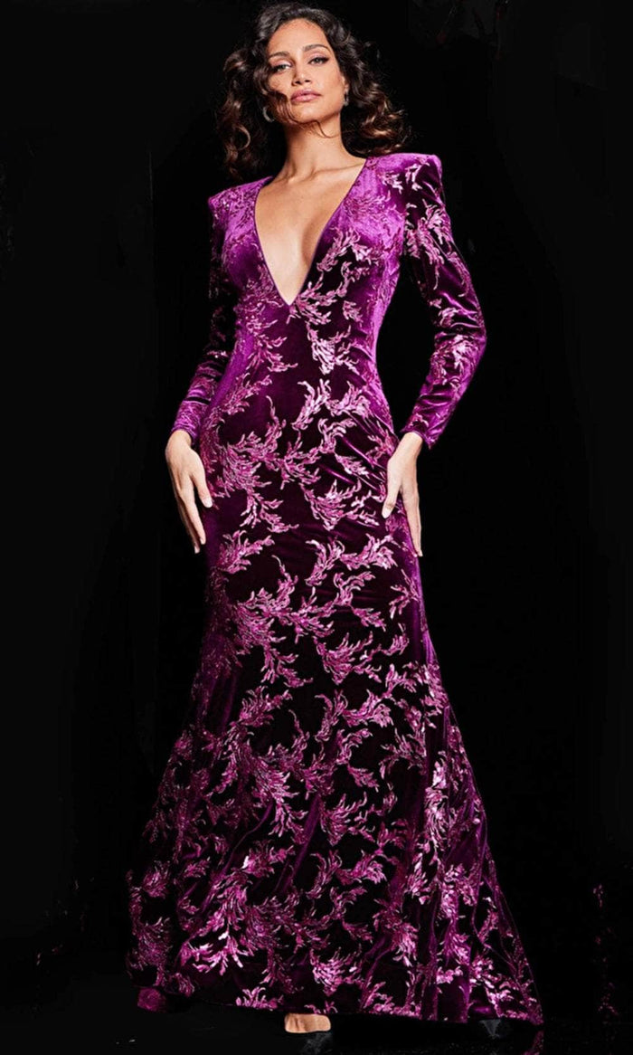 Jovani 23715 - Sequin Embroidered Evening Gown Special Occasion Dress 00 / Merlot
