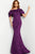 Jovani 23847 - Floral Off-Shoulder Evening Dress Evening Dresses 00 / Plum
