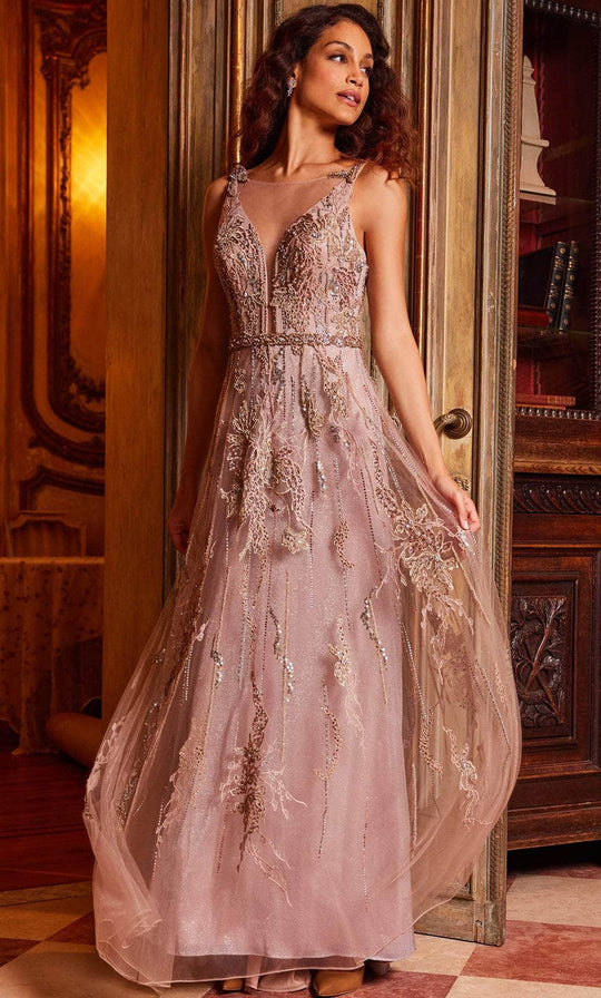Jovani 24057 - Illusion Bateau Beaded Evening Gown