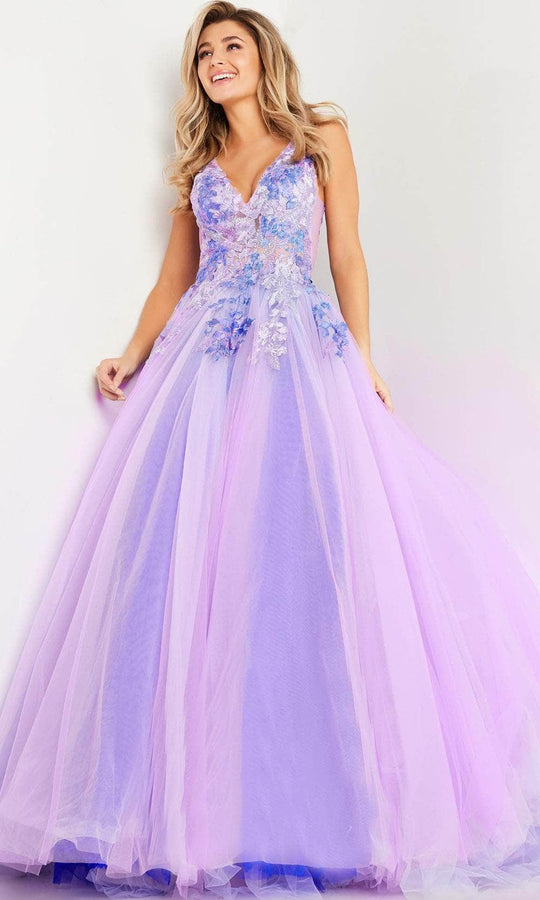 Jovani 24602 - V-Neck Floral Embroidered Ballgown