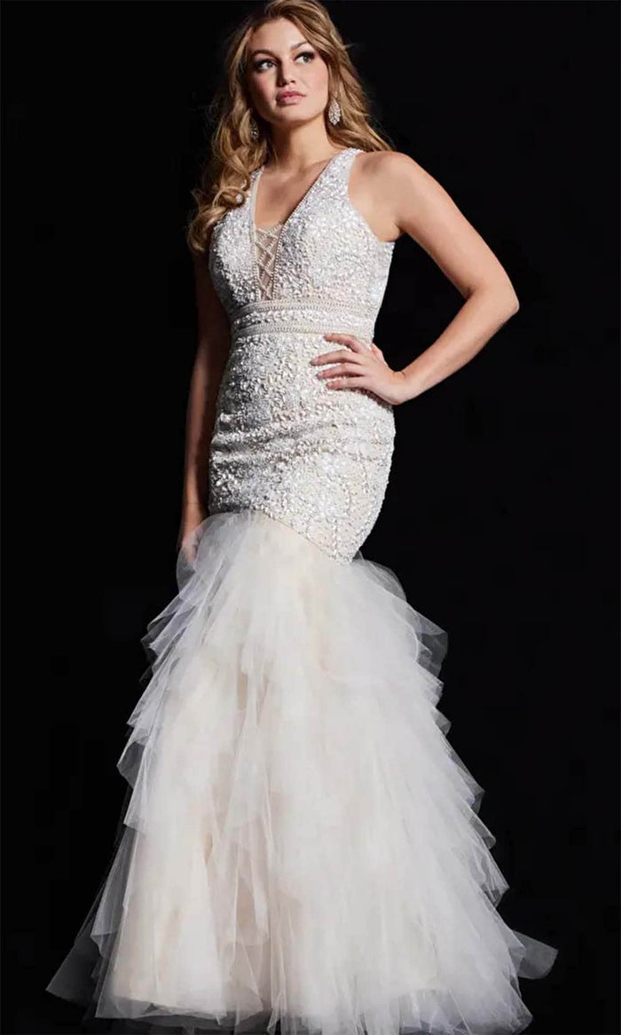 Jovani 25854 - Sleeveless Mermaid Prom Dress Prom Dresses 00 / Ivory/Nude