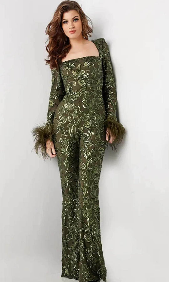 Jovani 25904 - Sequin Embellished Long Sleeve Jumpsuit
