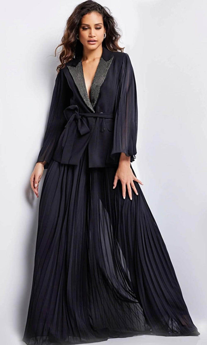 Jovani 26024 - V-Neck Blazer Evening Dress Special Occasion Dress 00 / Black