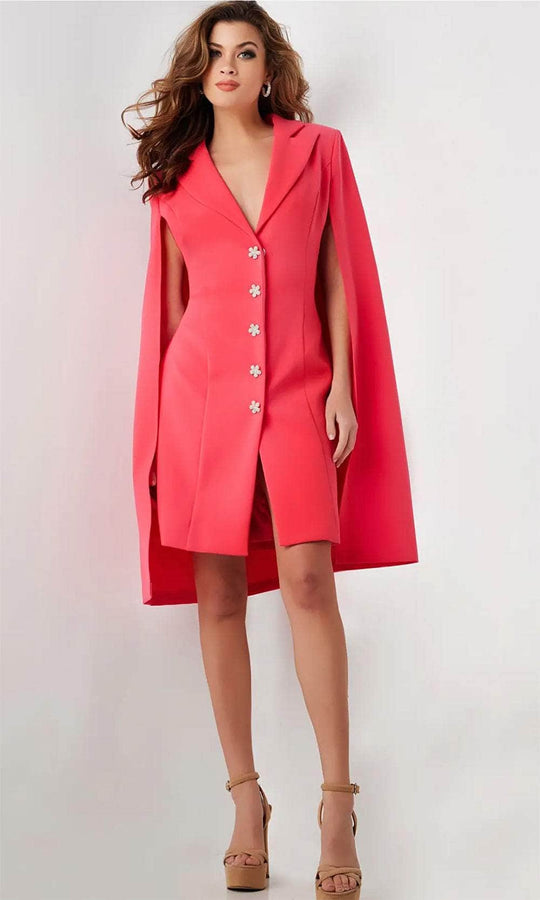 Jovani 26026 - Cape Sleeve Floral Buttons Cocktail Dress