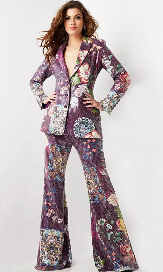 Jovani 26034 - Sequin Embellished Deep V-Neck Pantsuit