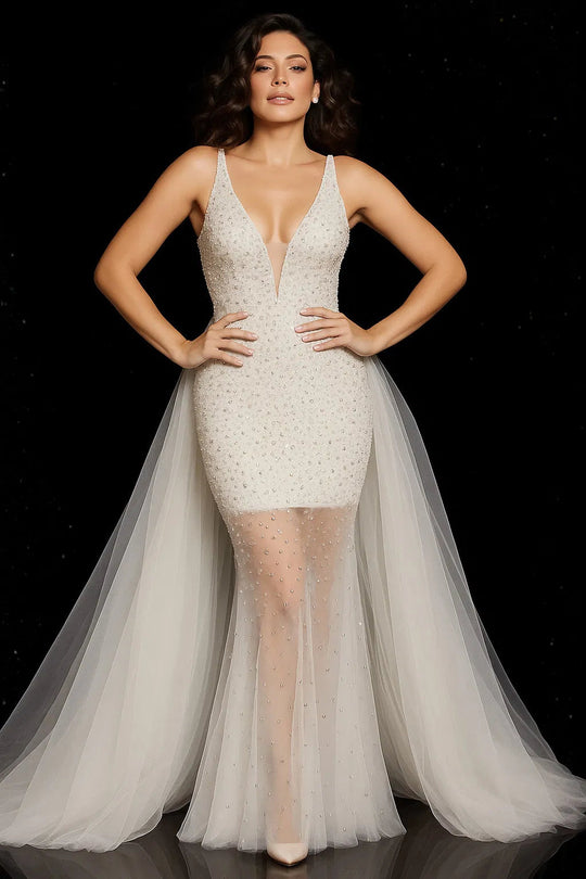 Jovani 26058 - Beaded Illusion Prom Gown