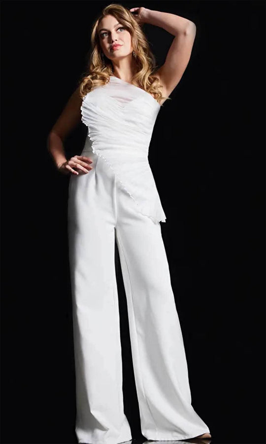 Jovani 26171 - Ruched Detailed One-Shoulder Jumpsuit
