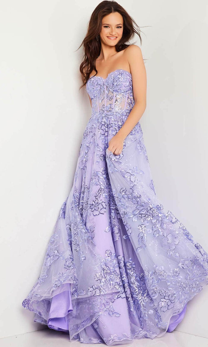 Jovani 26223 - Floral Illusion Ballgown Ball Gowns 00 / Lilac