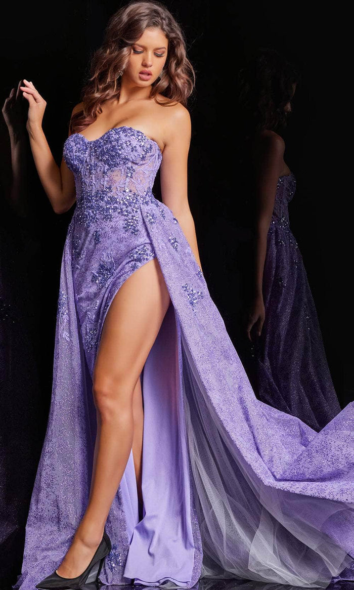 Jovani 26232 - Embellished Corset Overskirt Prom Dress Special Occasion Dress 00 / Lilac
