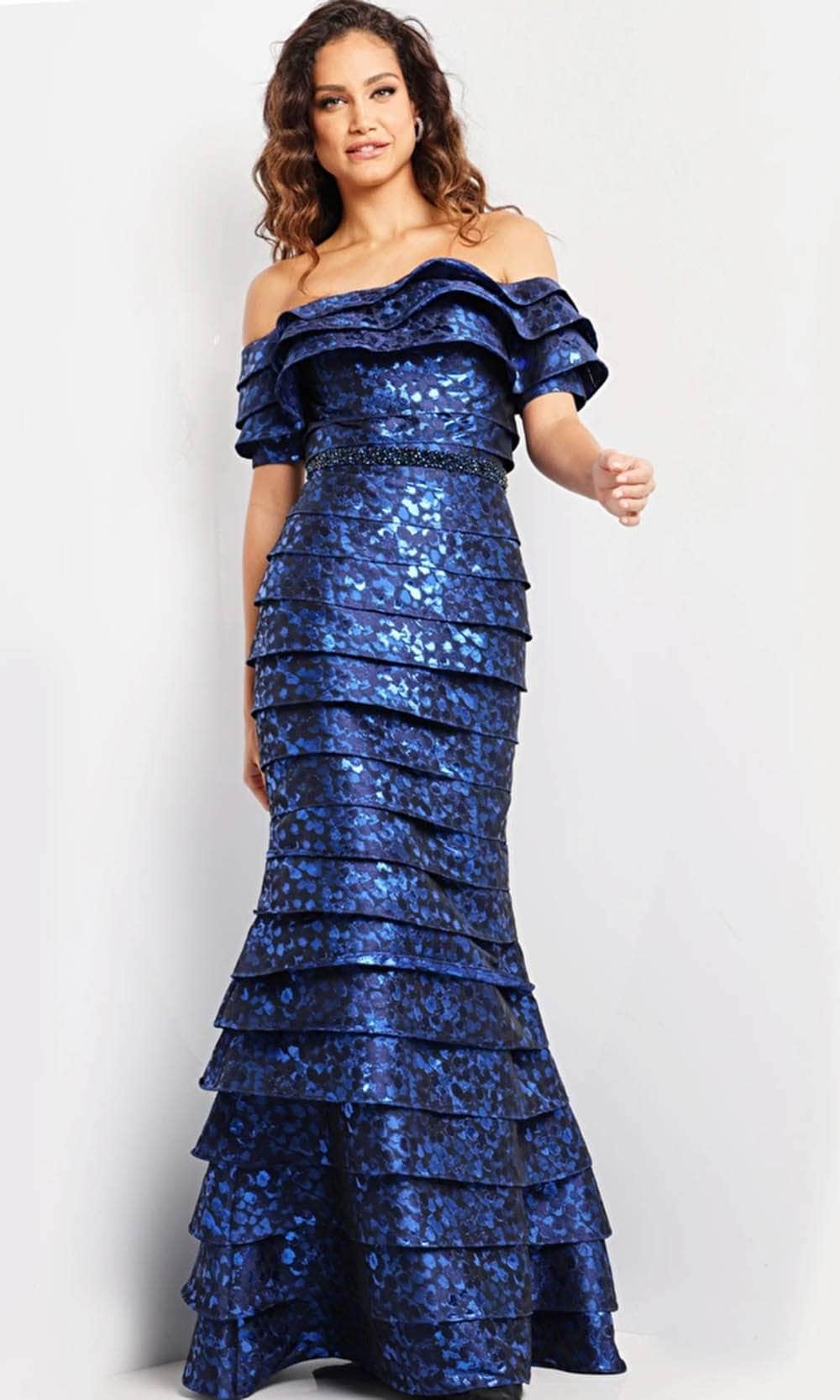 A-Line Chiffon Off Shoulder Mother of the Bride & Groom Dresses with 3/4 Lace Sleeves, Lace Appliques & Slit