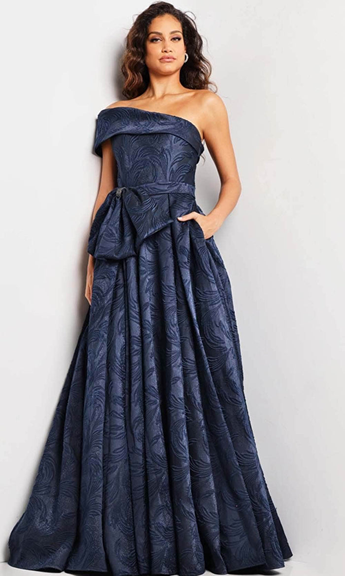 Jovani 26281 - One Shoulder Evening Gown Special Occasion Dress 00 / Navy