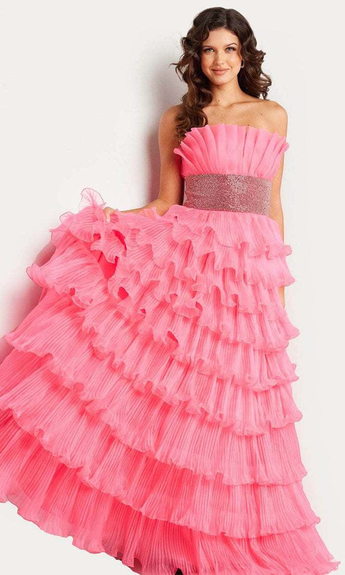 Jovani 26314 - Embellished Waist A-Line Prom Dress Special Occasion Dress 00 / Hot Pink
