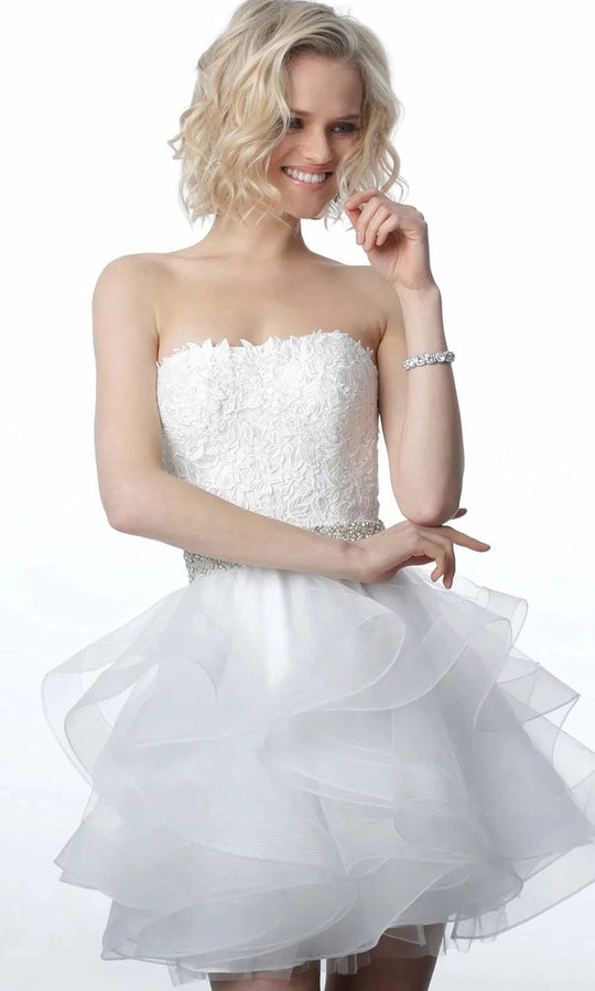 Jovani 3099 - Strapless Floral Lace Short Dress