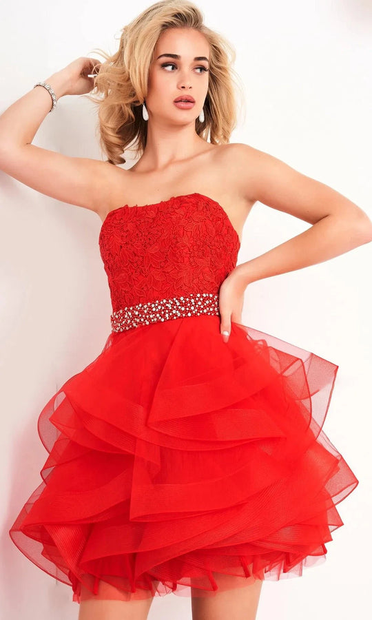 Jovani 3099 - Strapless Floral Lace Short Dress