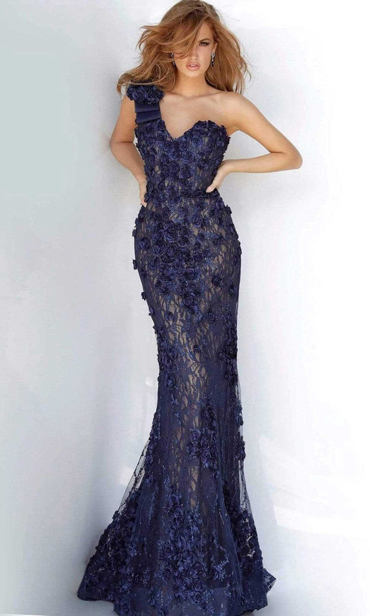 Jovani - 3375 One Shoulder Sweetheart Floral Sheath Dress