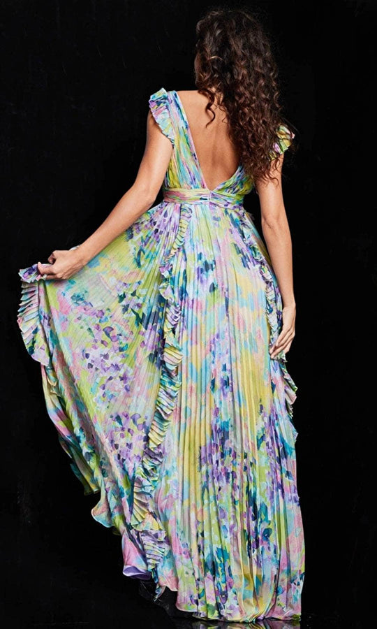 Jovani 34412SC - Flutter Sleeve Floral Evening Dress