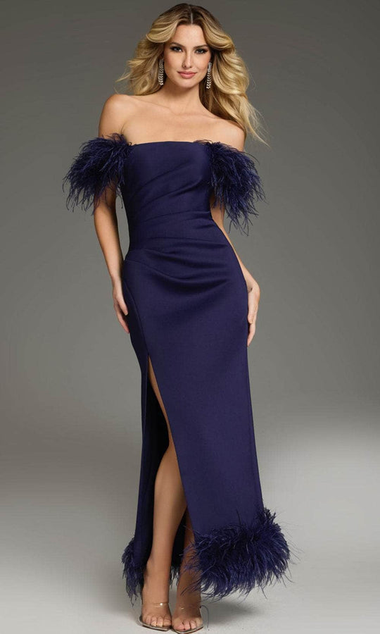 Jovani 36375 - Off-Shoulder Feather Accented Prom Gown