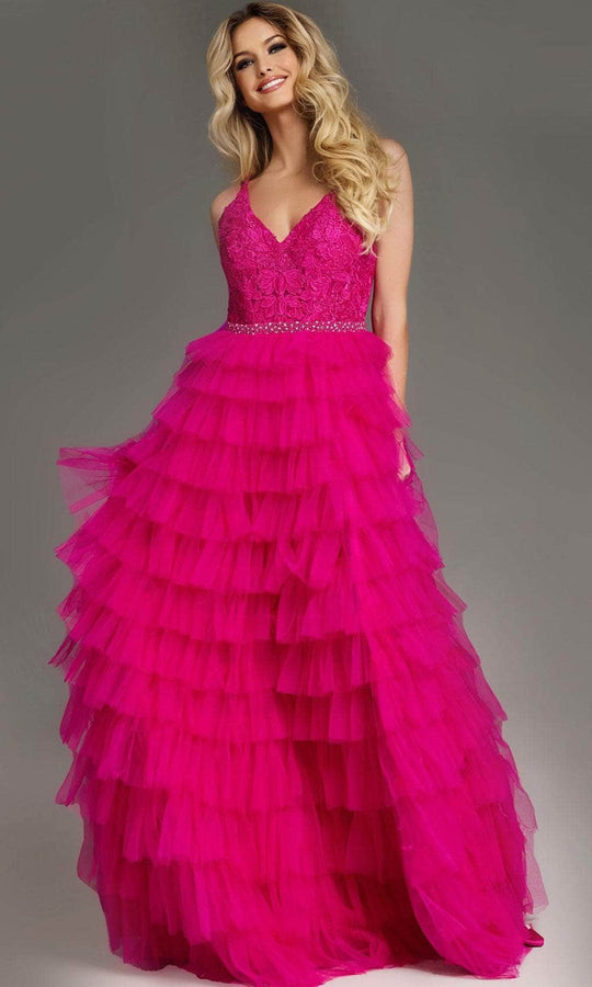 Jovani 37001 Embellished Tiered Tulle Prom Dress