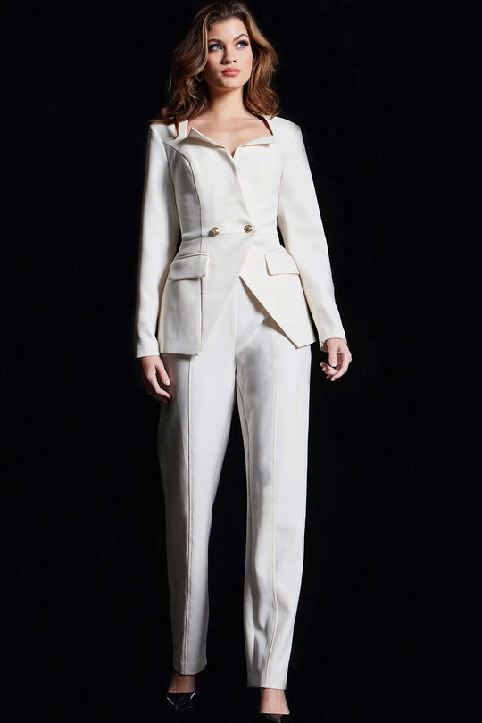 Jovani 37031 Asymmetric Collar Crepe Pantsuit
