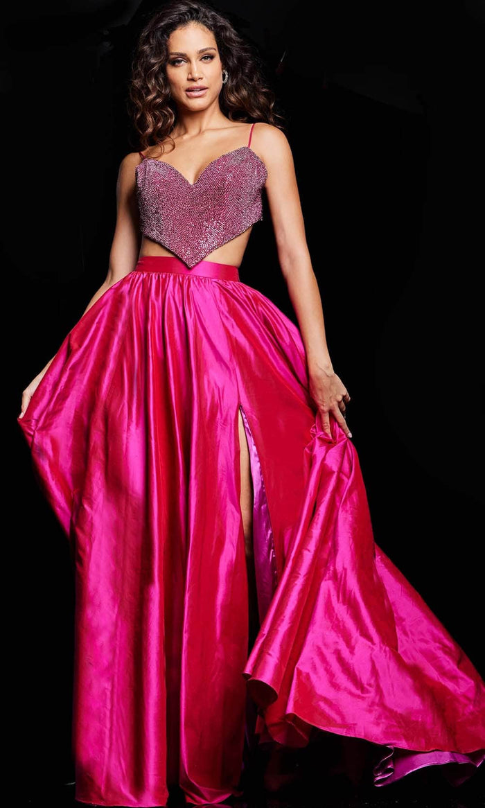 Jovani 37045 - Bejeweled Sweetheart Prom Dress Special Occasion Dress 00 / Fuchsia