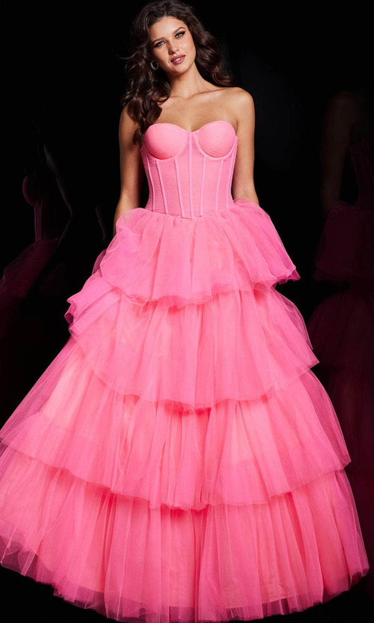 Jovani 37062 Strapless Tiered Tulle Prom Dress