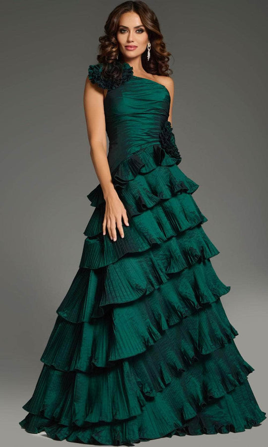 Jovani 37065 - One-Shoulder Floral Appliques Prom Gown