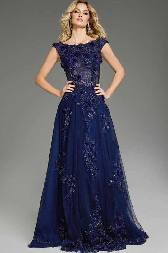 Jovani 37070 - Lace Floral Cape Sleeve Prom Gown