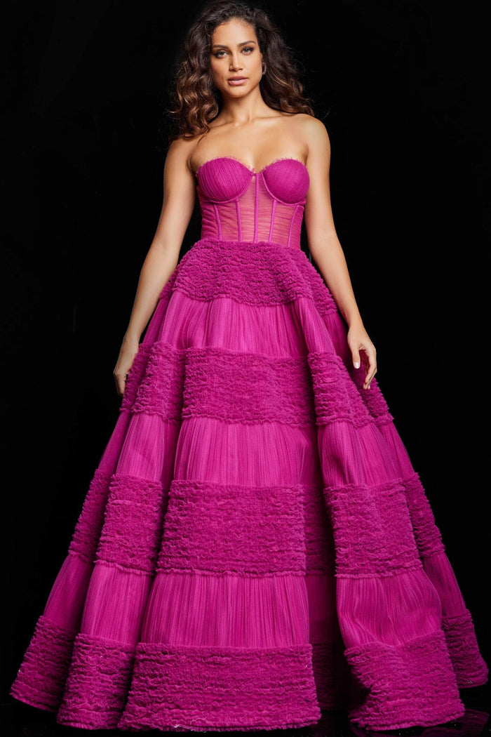Jovani 37157 - Sweetheart Bustier Evening Gown Evening Dresses 00 / Raspberry